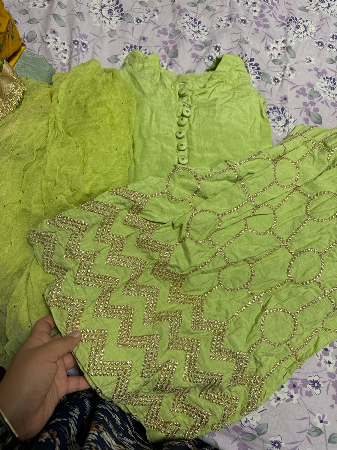 Lime Green Embroidered Kurti Set