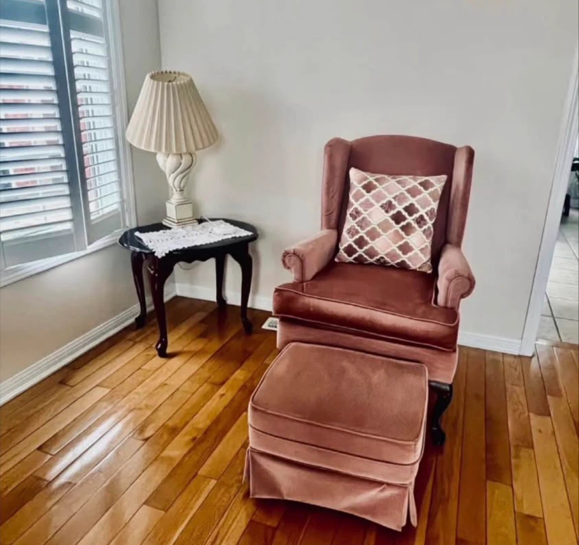 Velvet Wingback Chair and Ottoman