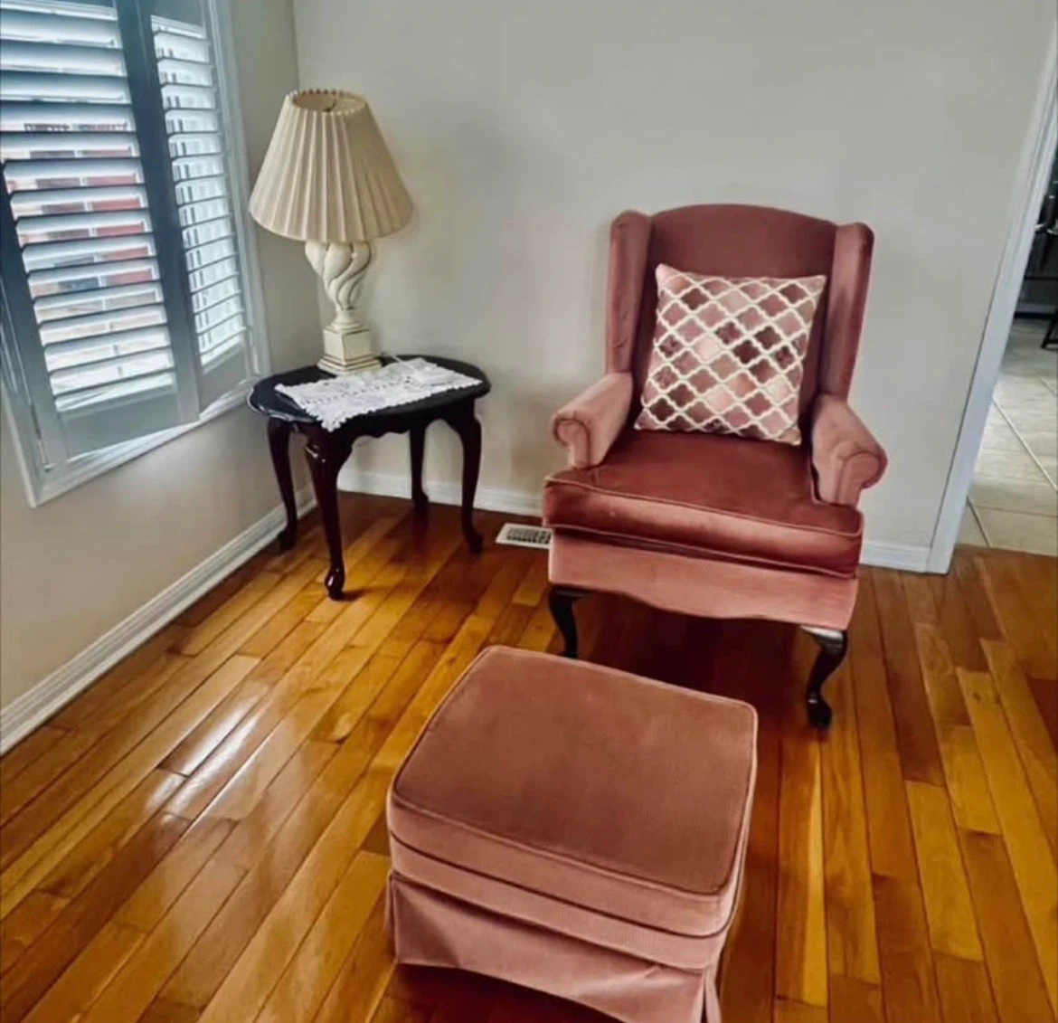 Velvet Wingback Chair and Ottoman - photo 2