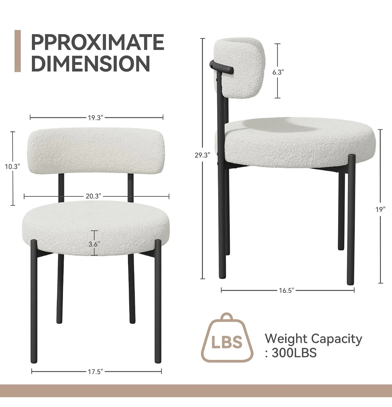 Set of 4 White Boucle Dining Chairs