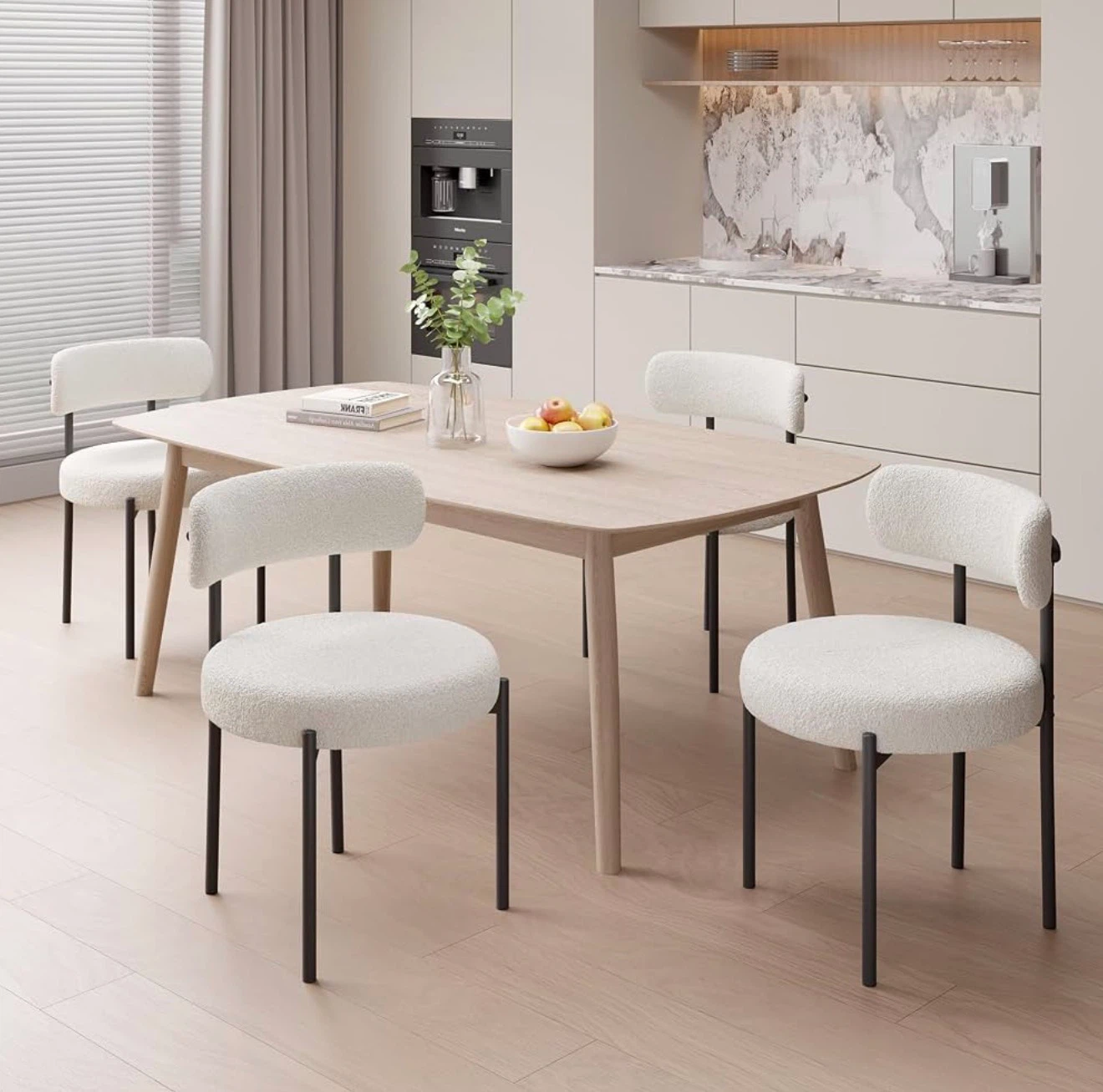Set of 4 White Boucle Dining Chairs - photo 2