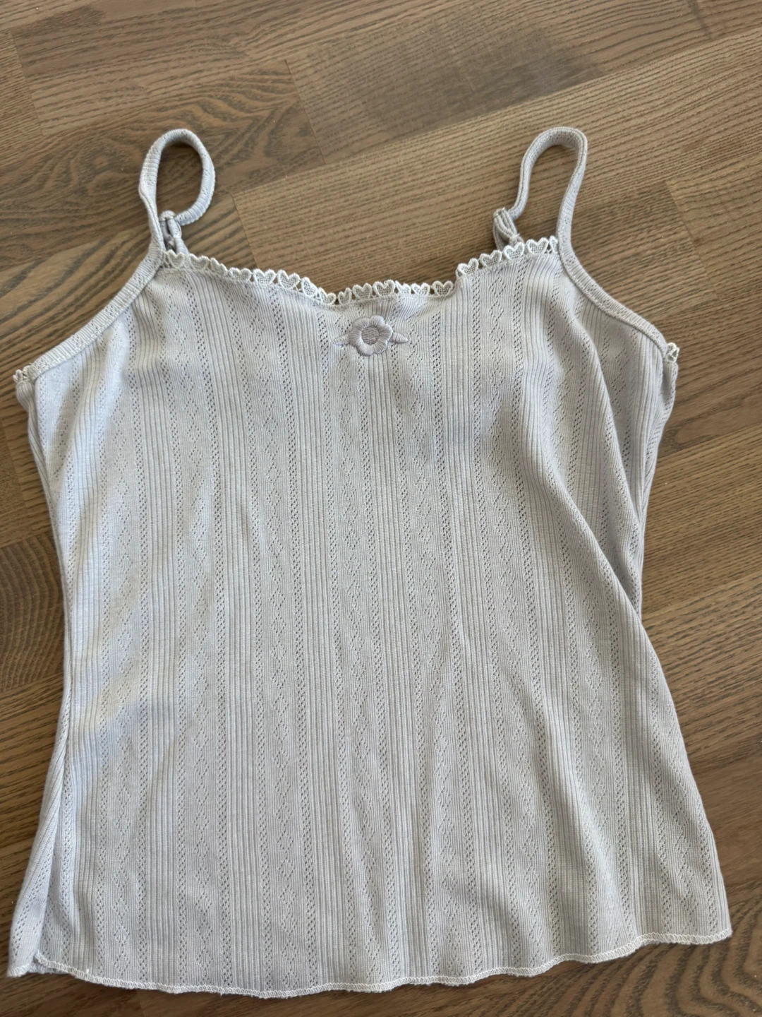 Not your rose- designer’s- Light Blue Grey Lace Trim Tank Top