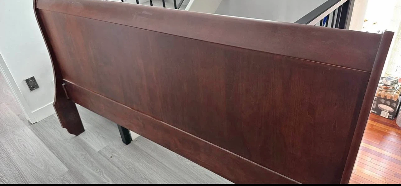 King Size Dark Brown Sleigh Bed – Mattress & Box Spring Included