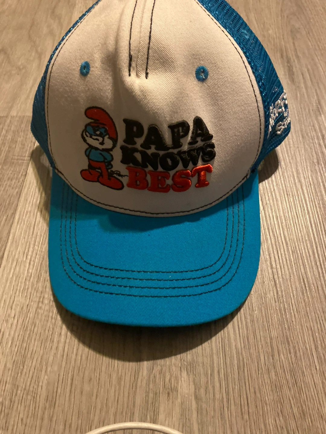 Smurfs Papa Knows Best Blue Mesh Trucker Cap