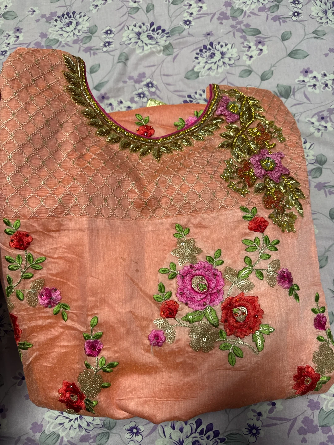 Peach Floral Embroidered Salwar Kameez