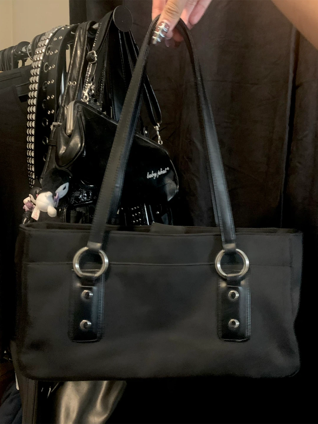 Black Fabric Tote shoulder Bag