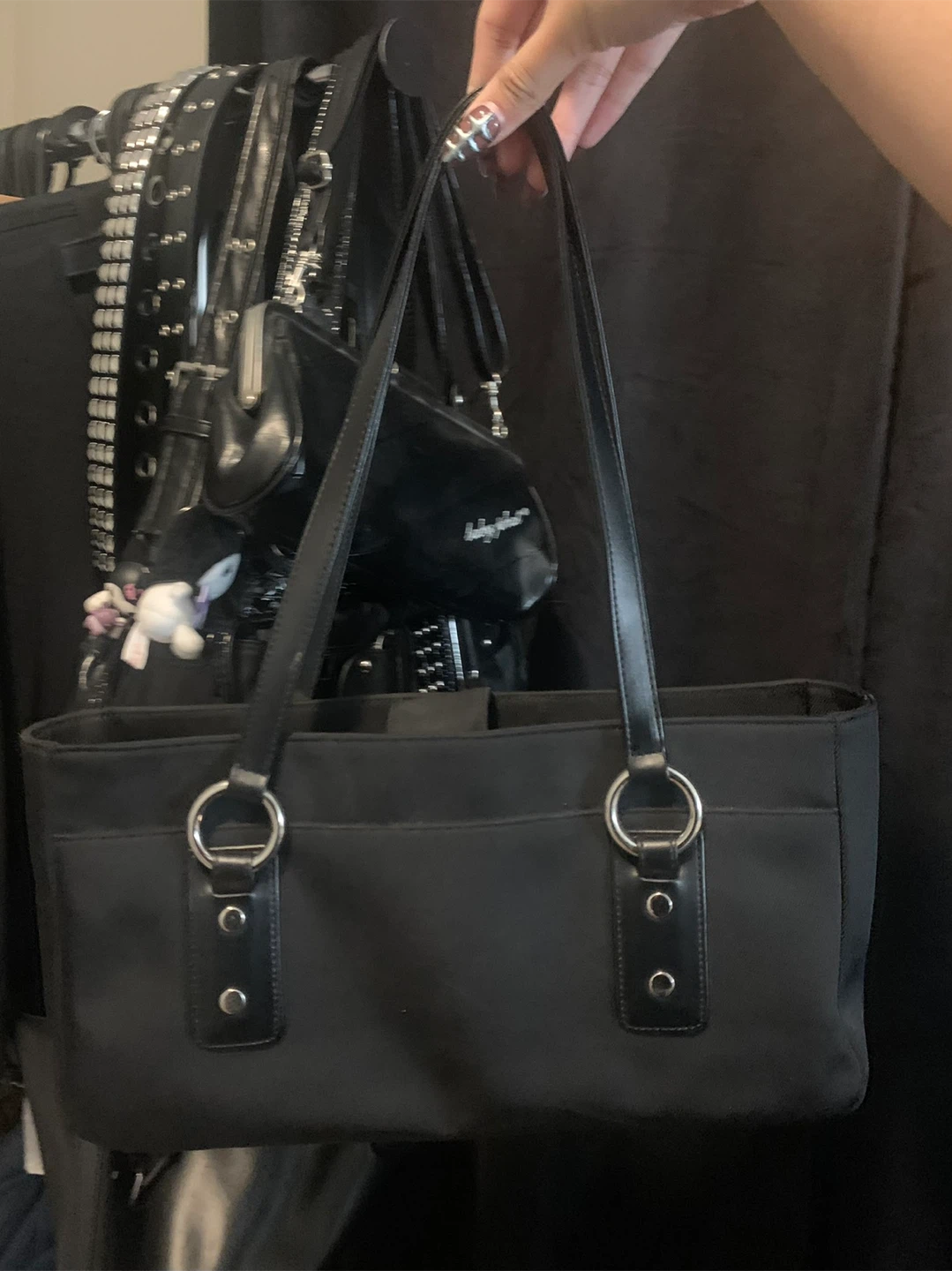 Black Fabric Tote shoulder Bag - photo 2