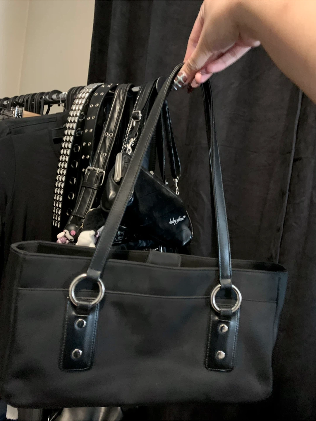 Black Fabric Tote shoulder Bag - photo 3