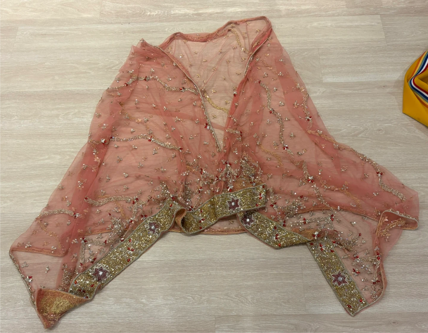 Embroidered Peach Net Dupatta - photo 3