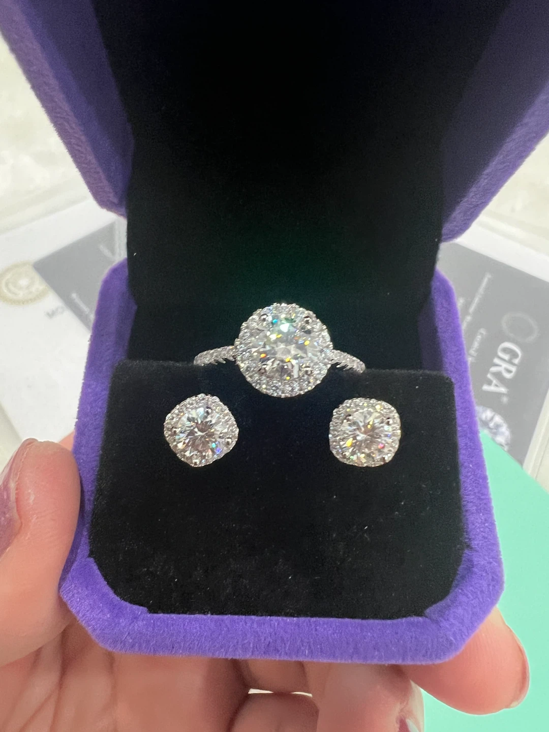 Moissanite diamond ring and stud earring set
