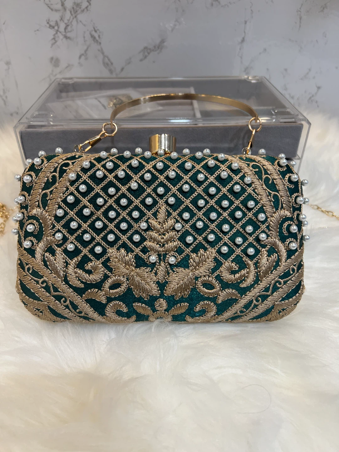 Dark Green Embellished Clutch Bag - photo 2