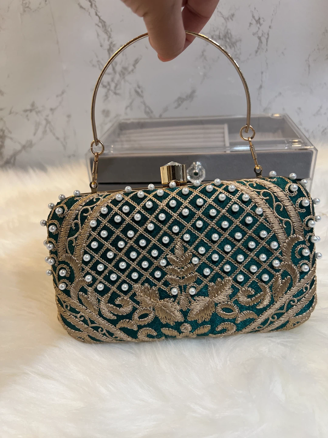 Dark Green Embellished Clutch Bag - photo 4