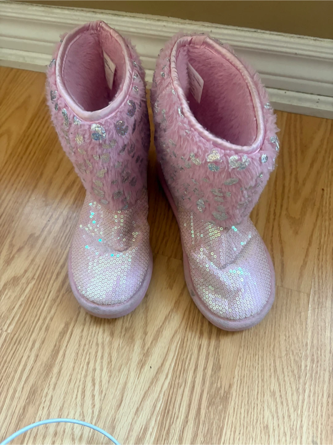 Barbie Pink Sequin Faux Fur Boots kids size 6