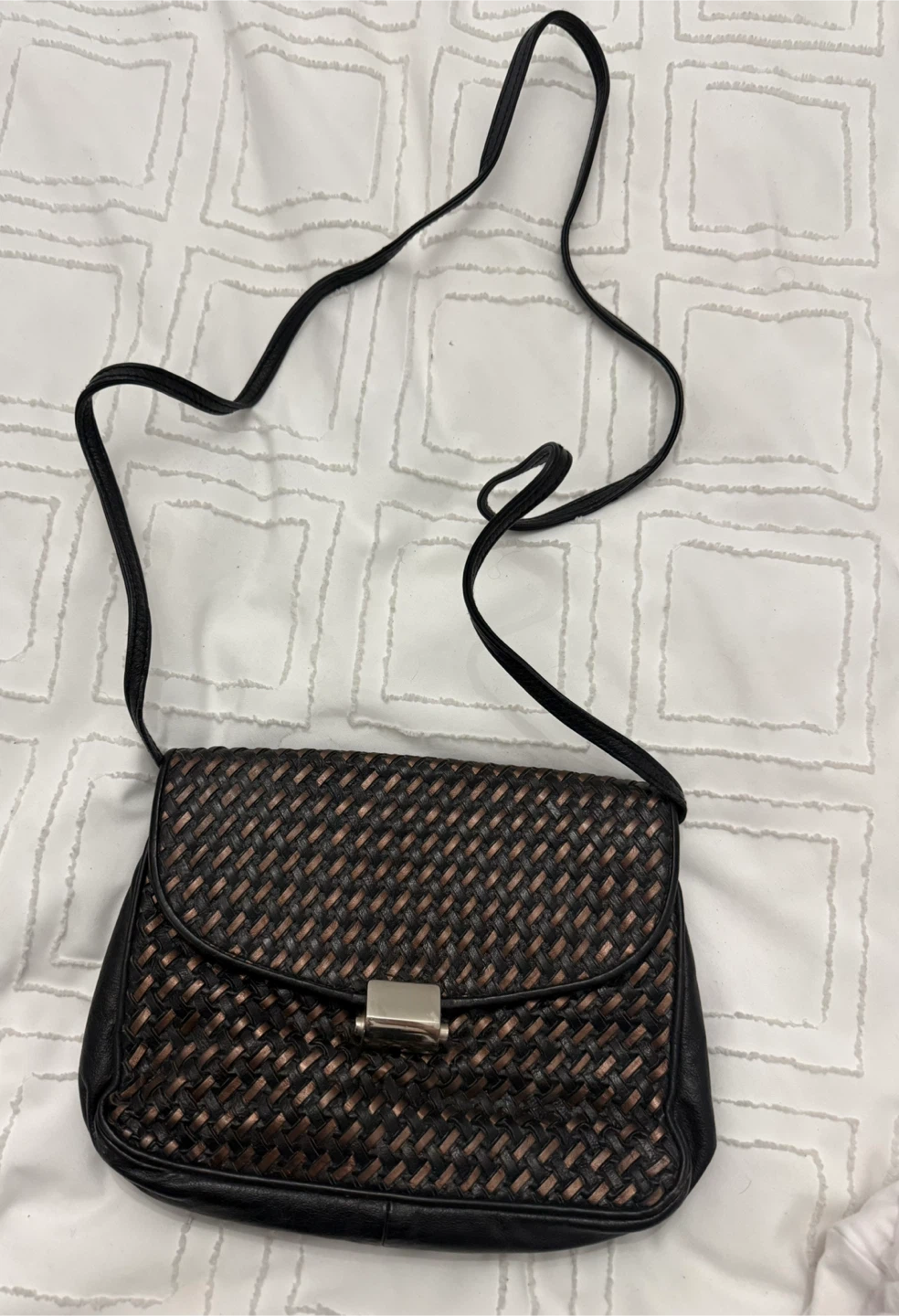 Woven Black and Bronze Crossbody Bag