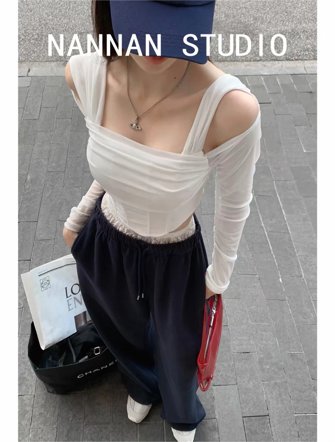 Designer’s Studio white corset top mesh sleeves