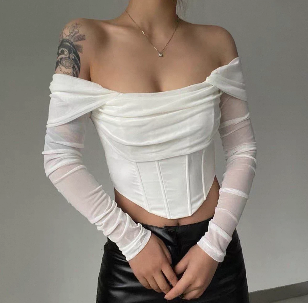 Designer’s Studio white corset top mesh sleeves - photo 4