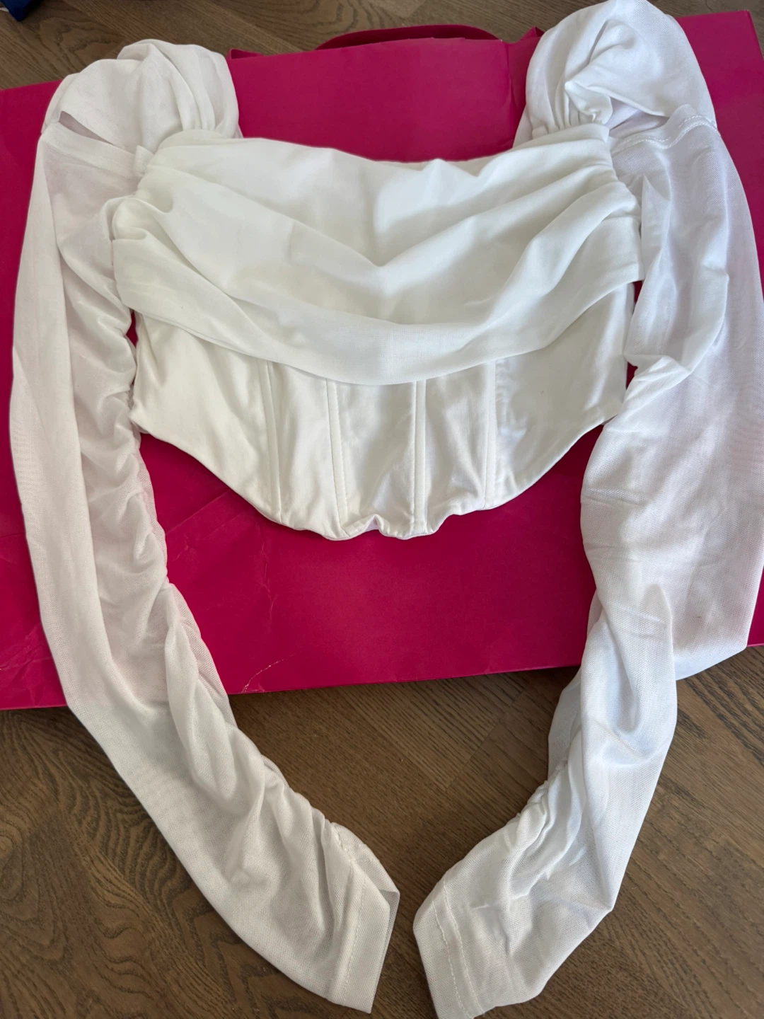 Designer’s Studio white corset top mesh sleeves - photo 5