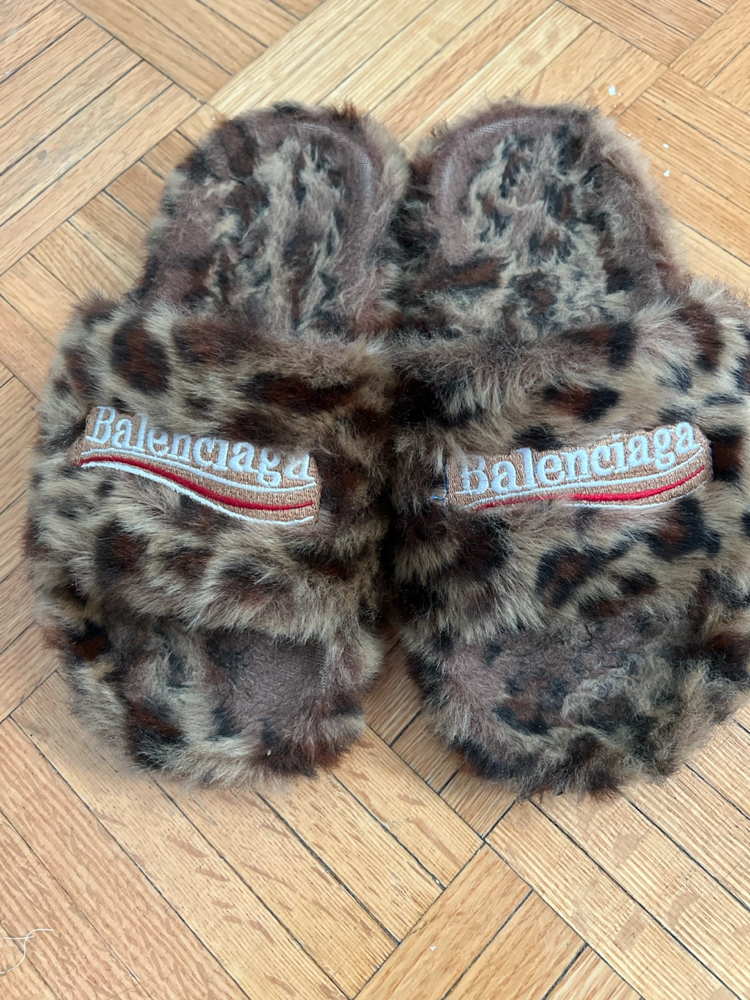 Balenciaga Leopard Print Faux Fur Slides