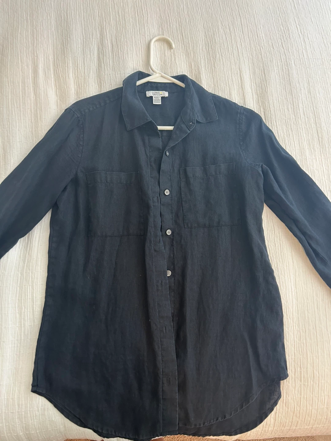 Lord & Taylor Black Linen Button-Down Shirt