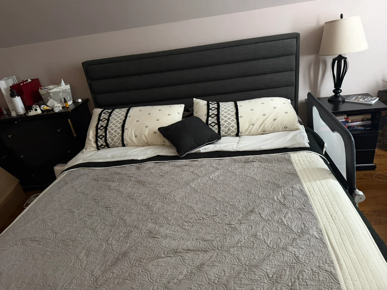 California King Size Gray Fabric Bad frame with draw