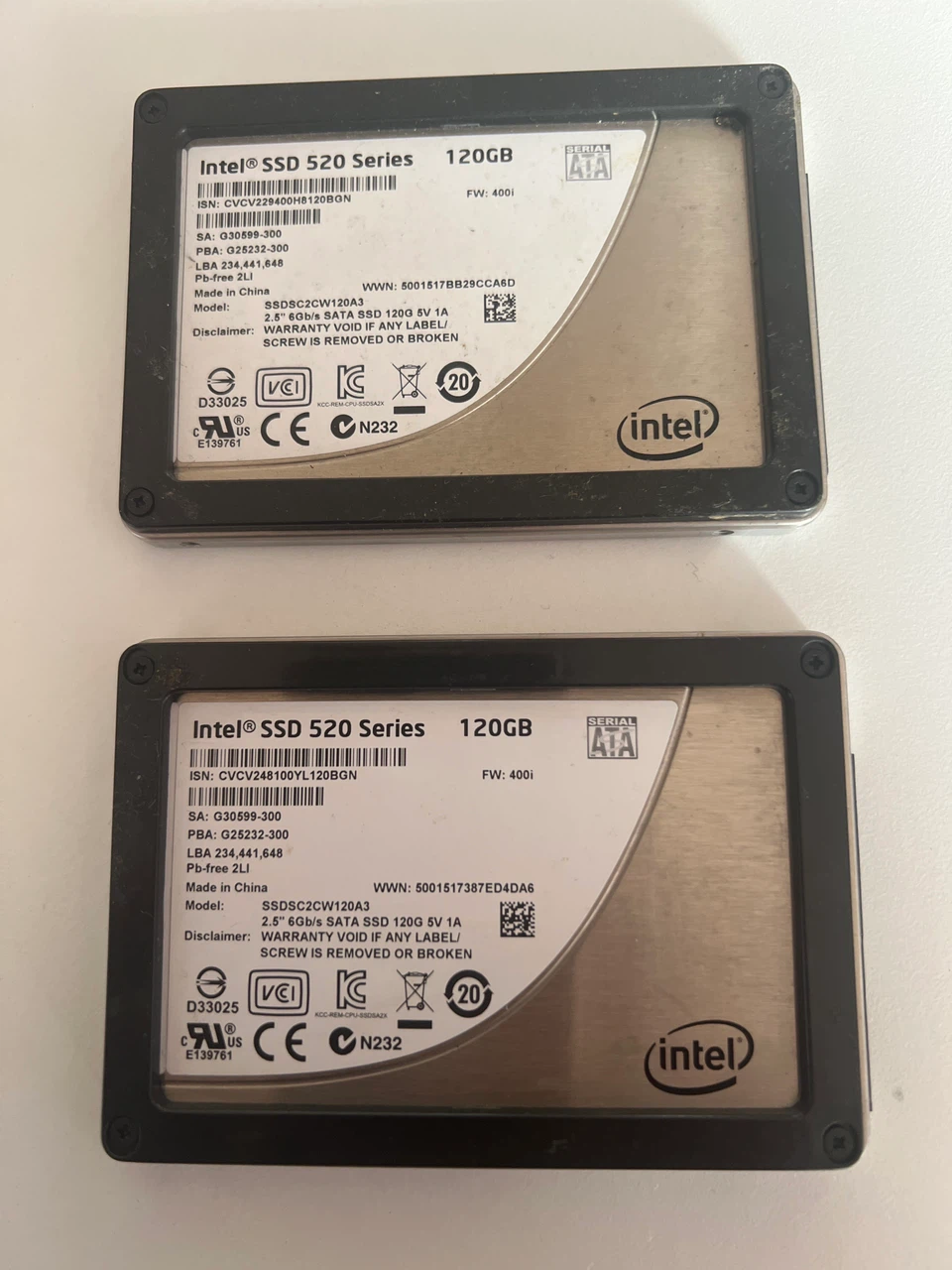 Two Intel 520 Series 120GB SATA SSDs