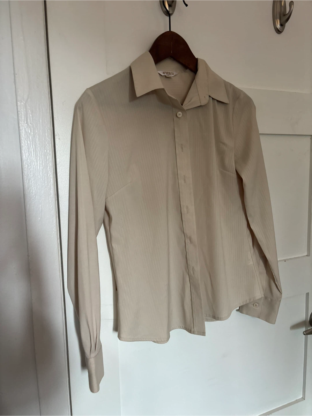 Nuno Beige Striped Long-Sleeve Button-Up Shirt