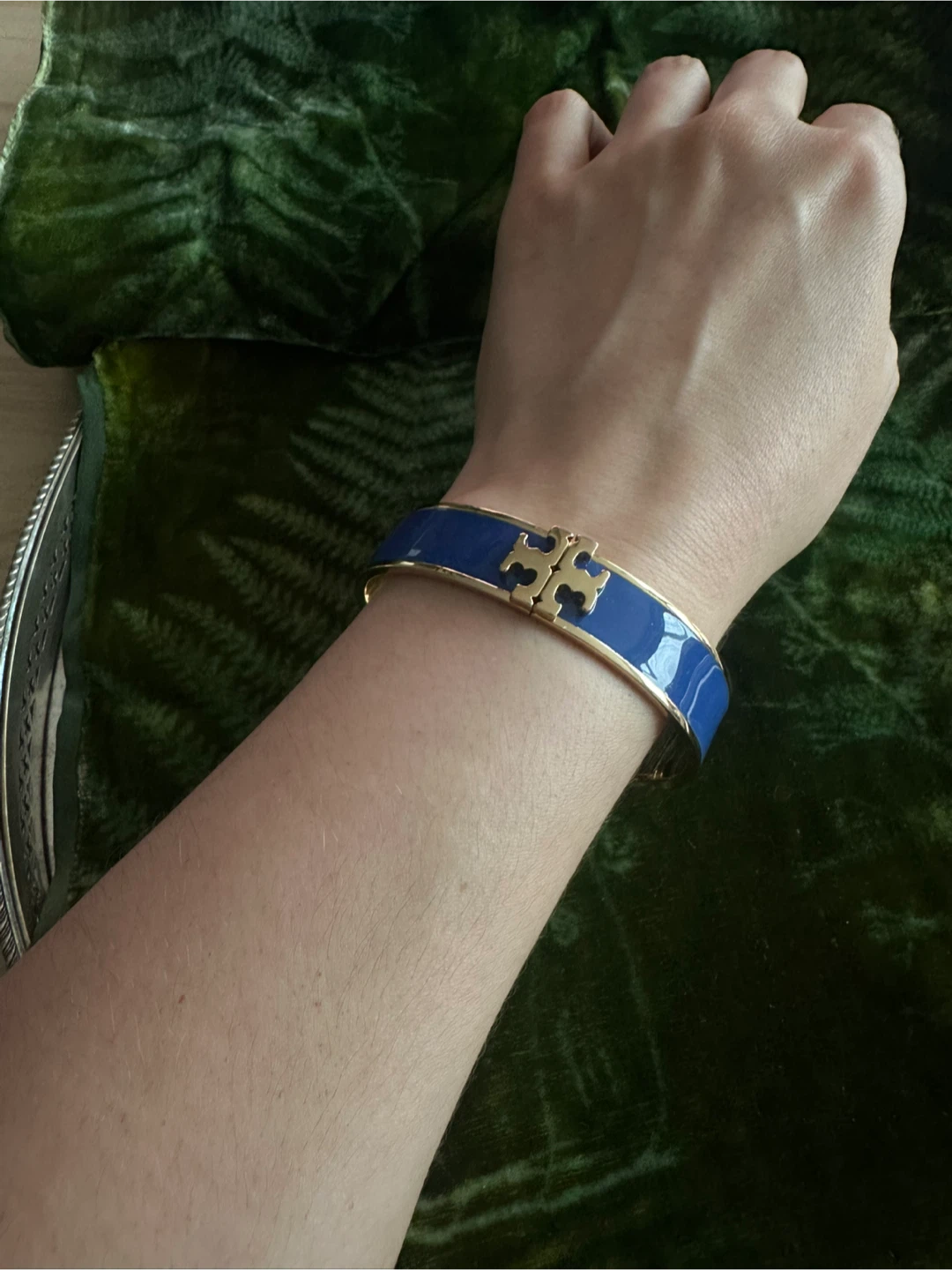 Tory Burch blue and gold hinge bracelet