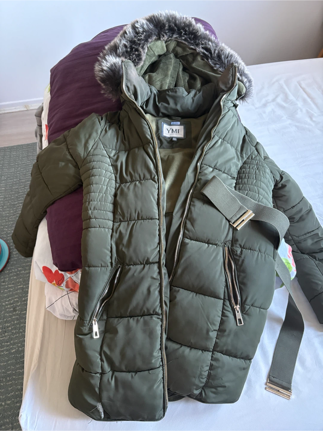 YMI Olive Green Hooded Puffer Coat