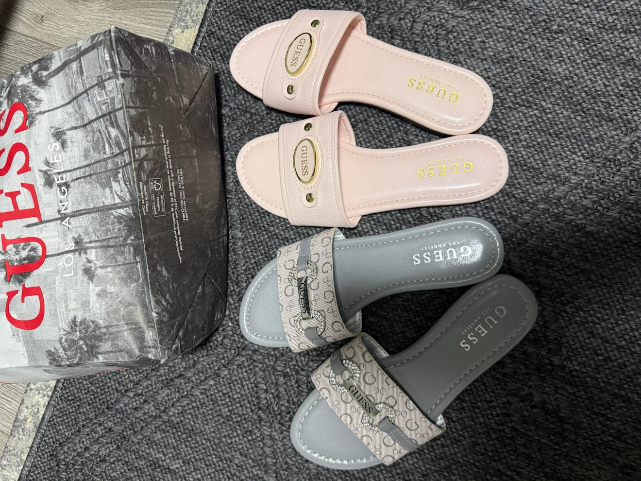 Two Pairs of Guess Sandals pink 5 size gray 6 size