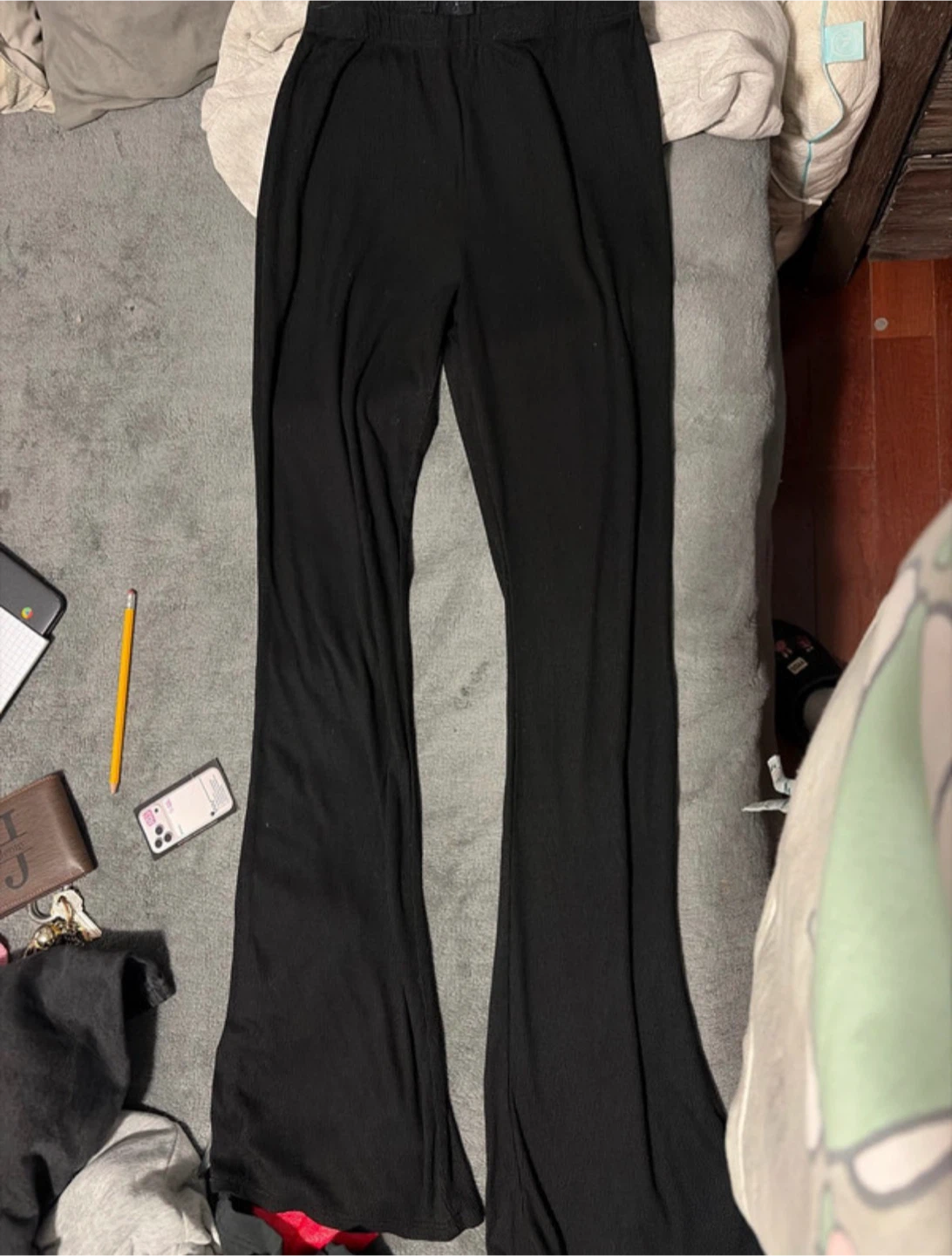 Black Ribbed Flare Pants