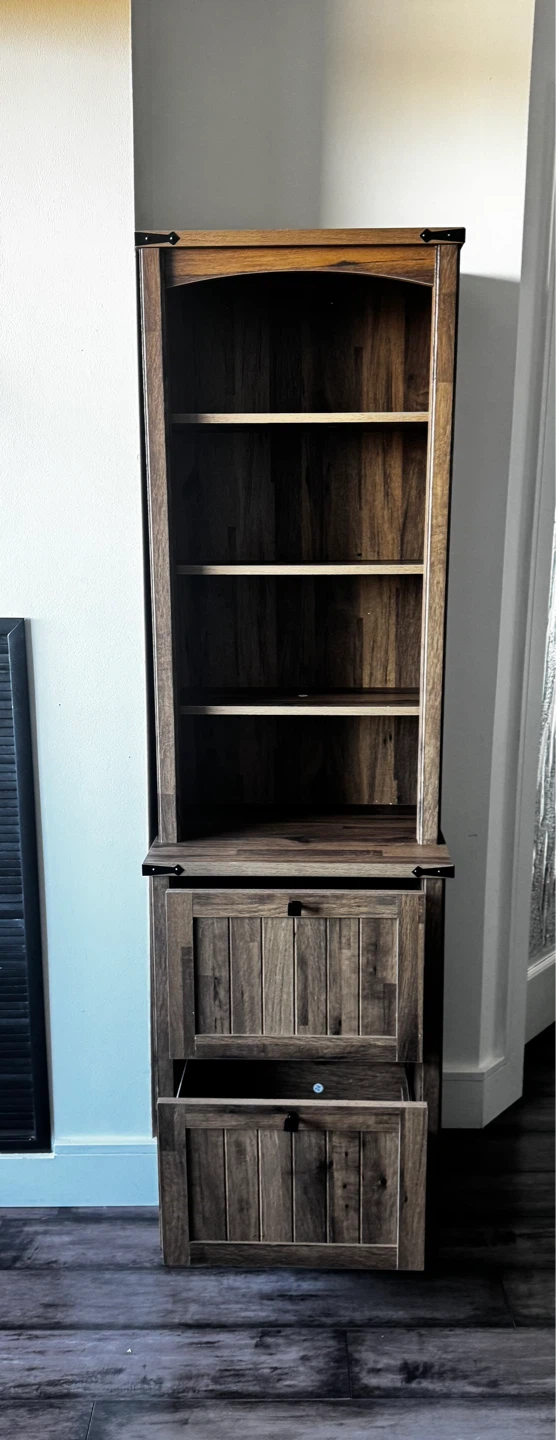 71” Tall Rustic Wood Shelving Unit with Two Bottom Drawers - photo 4