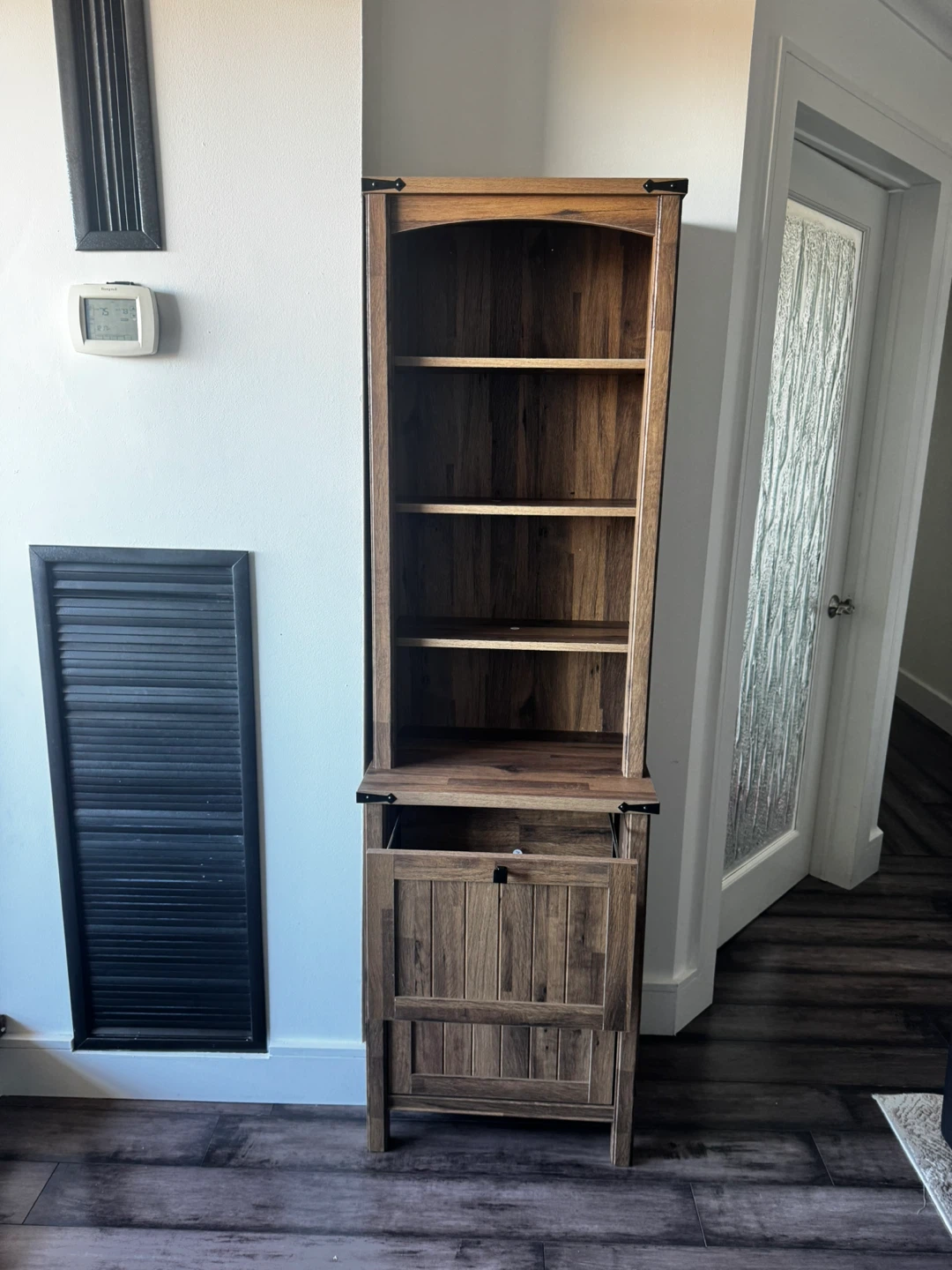 71” Tall Rustic Wood Shelving Unit with Two Bottom Drawers