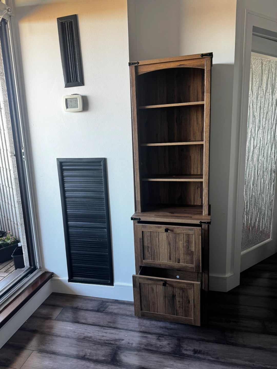 71” Tall Rustic Wood Shelving Unit with Two Bottom Drawers - photo 3