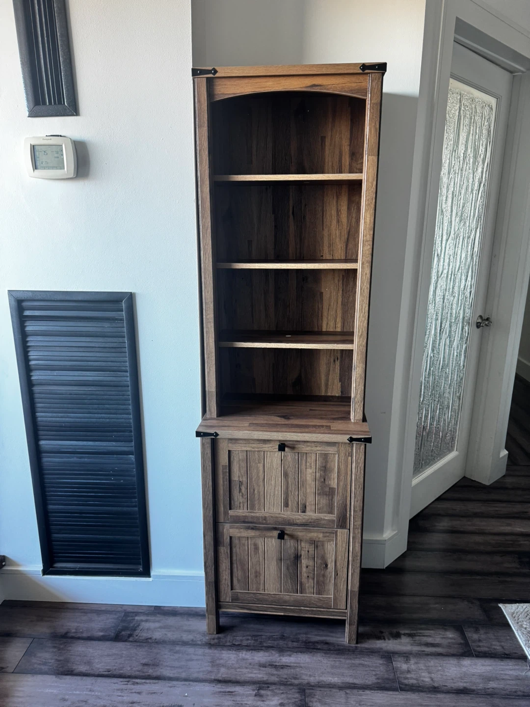 71” Tall Rustic Wood Shelving Unit with Two Bottom Drawers - photo 2