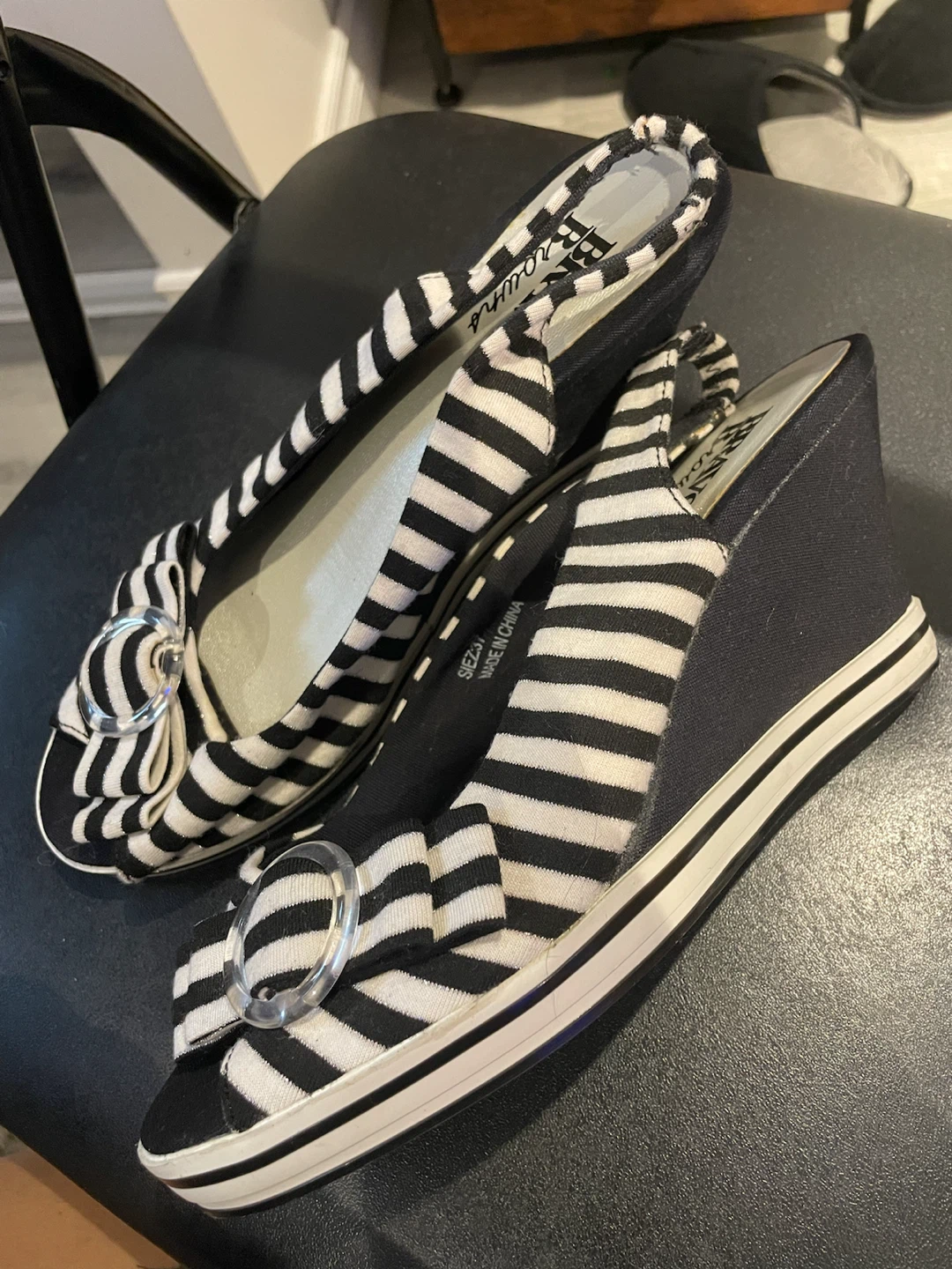 Bravo Browns Nautical Striped Wedge Slingbacks | Size 37