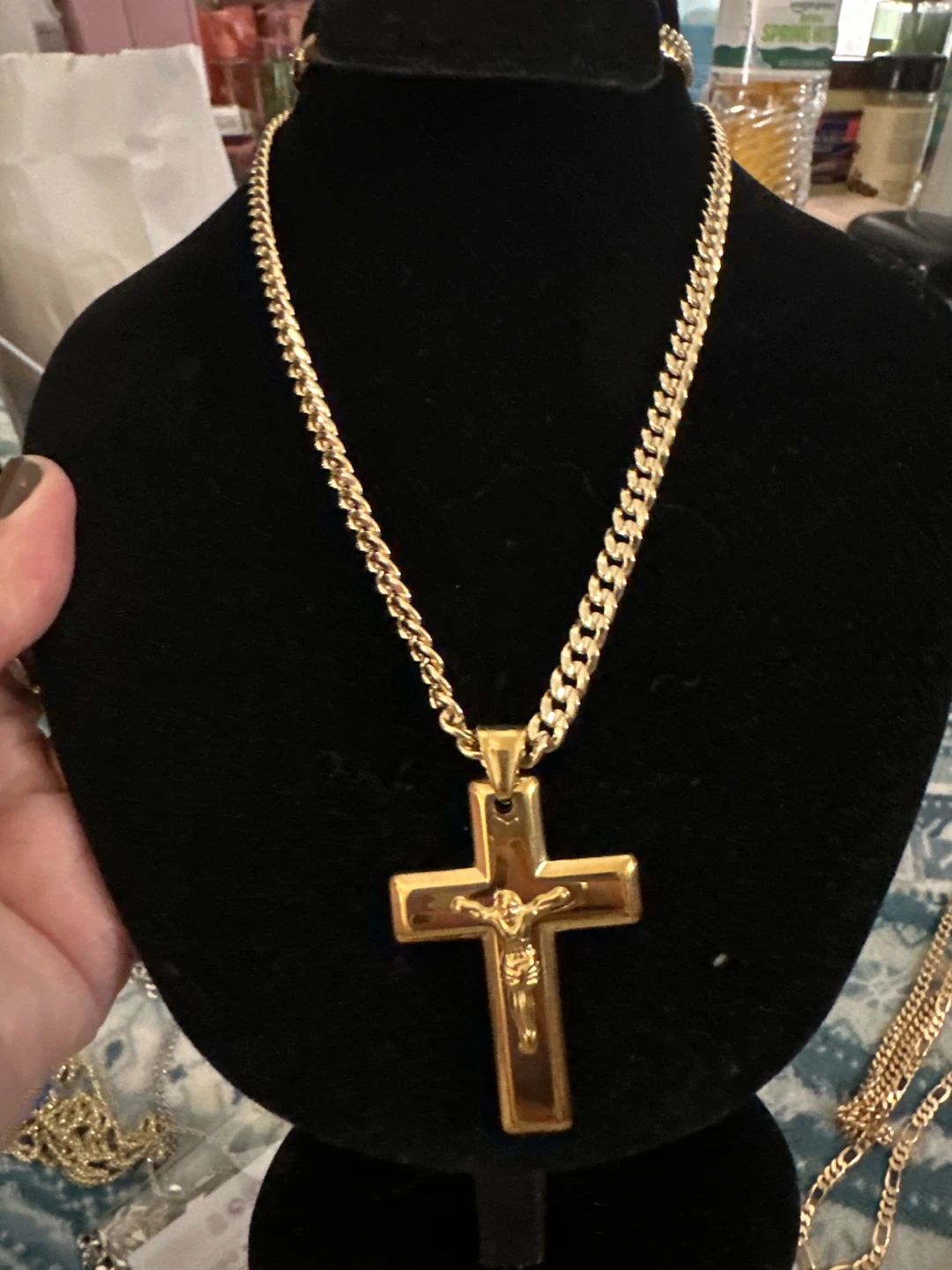 14kGold-Tone laminated w Crucifix Pendant Necklace