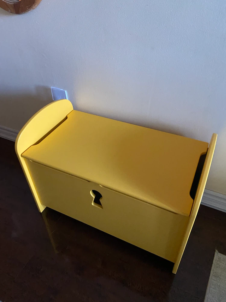 Yellow wooden toy chest / bench