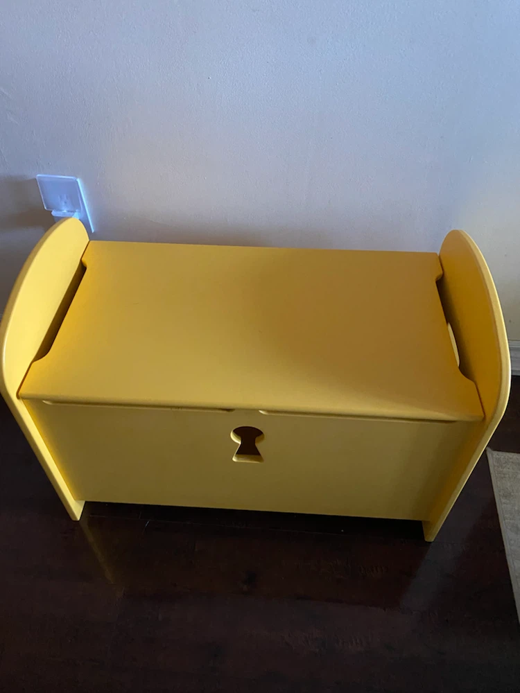 Yellow wooden toy chest / bench - photo 5