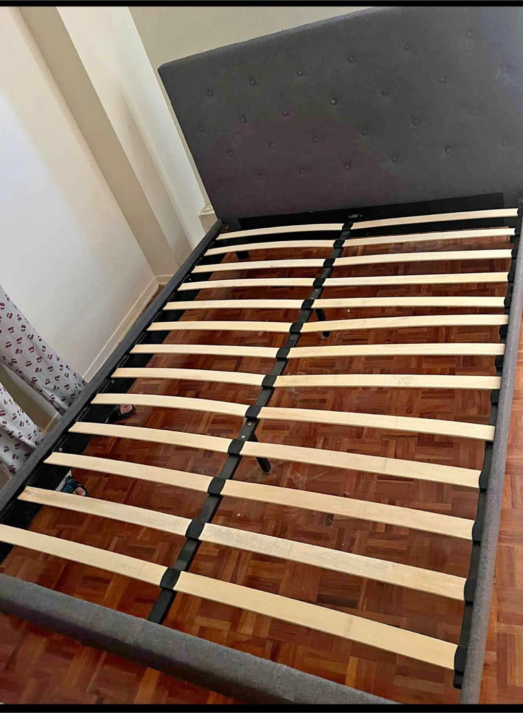 Grey Upholstered Queen Size Bed Frame