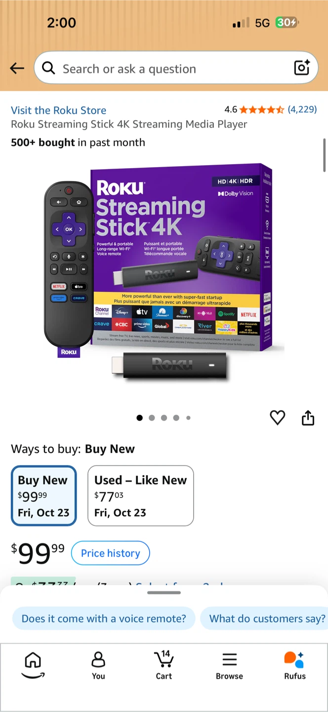 Roku Streaming Stick 4K with voice remote FREE DELIVERY - photo 3