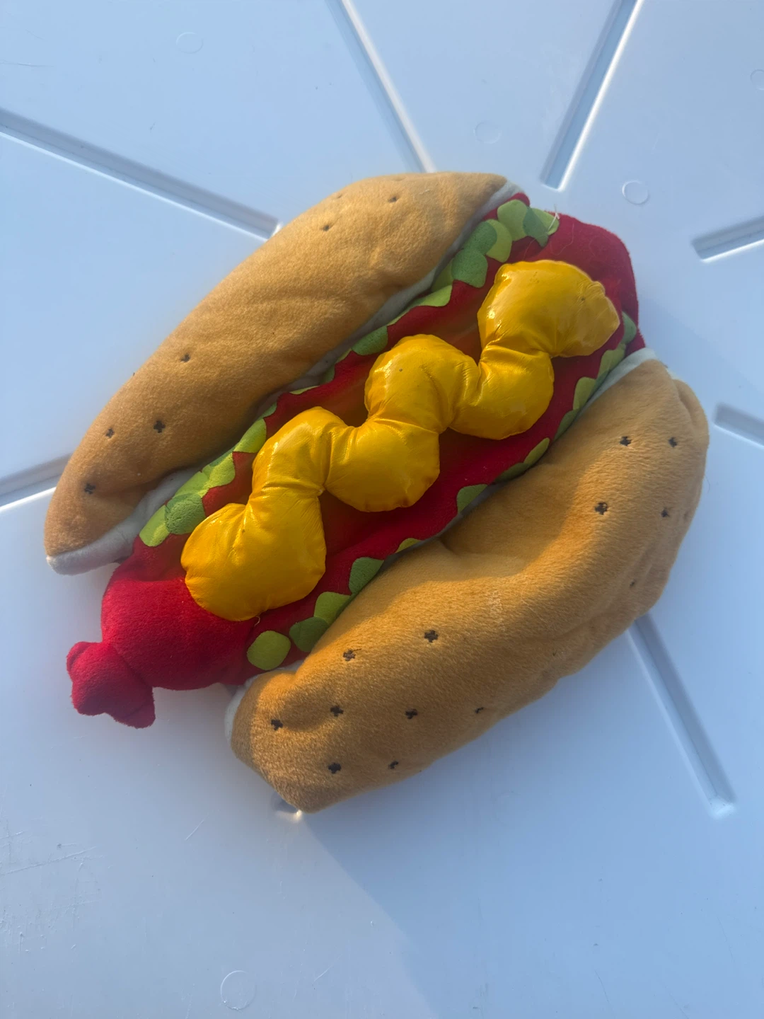 Plush hot dog backpack costume