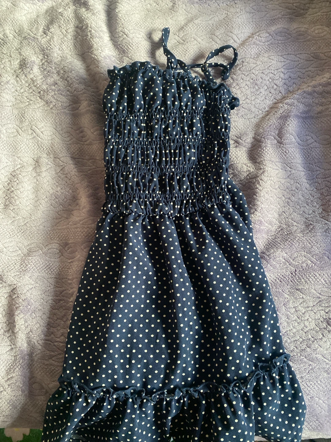 Navy blue polka dot sun top