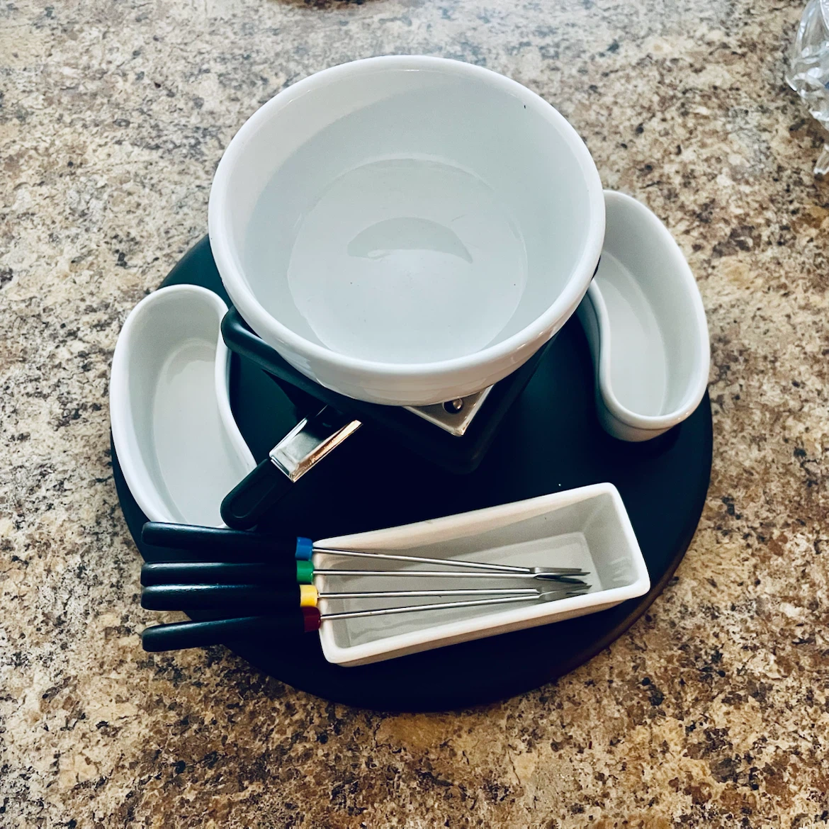 Fondue Set with Ceramic Bowls and Forks - photo 2