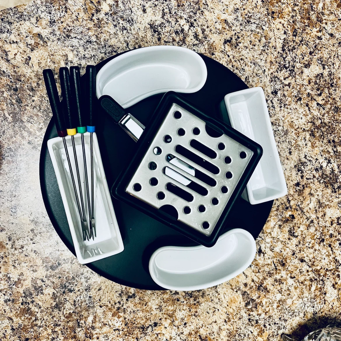 Fondue Set with Ceramic Bowls and Forks - photo 3