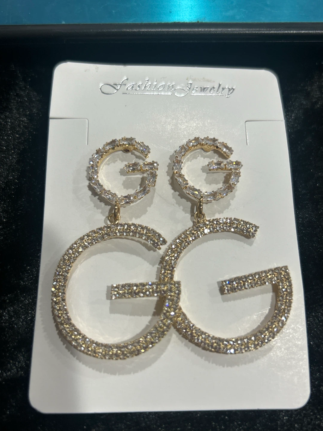 Gold-Tone Rhinestone GG Dangle Earrings