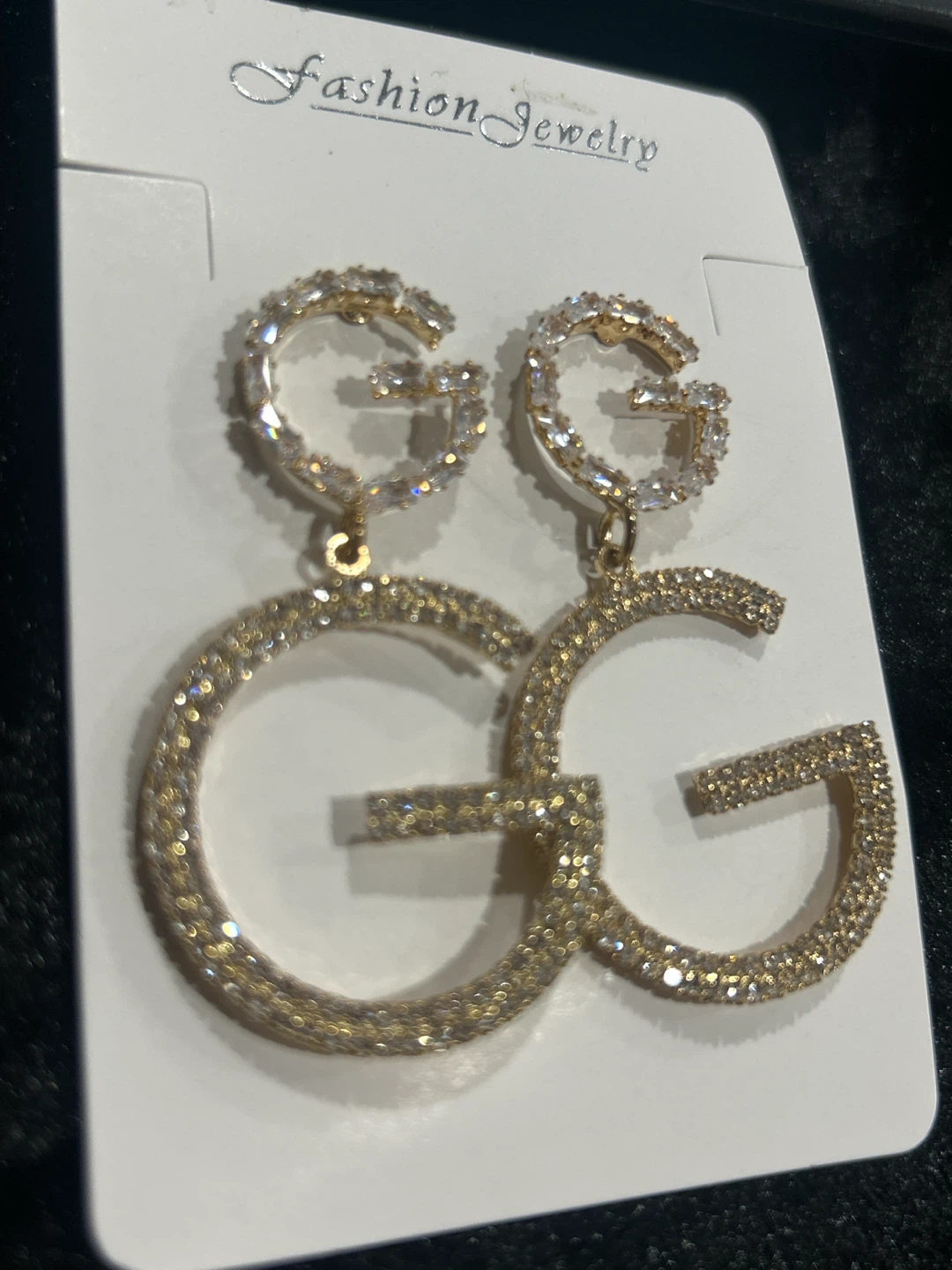 Gold-Tone Rhinestone GG Dangle Earrings - photo 2