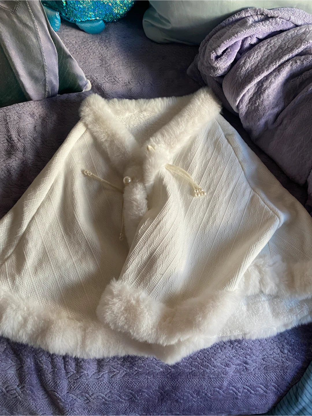 White Faux Fur Trimmed Cape