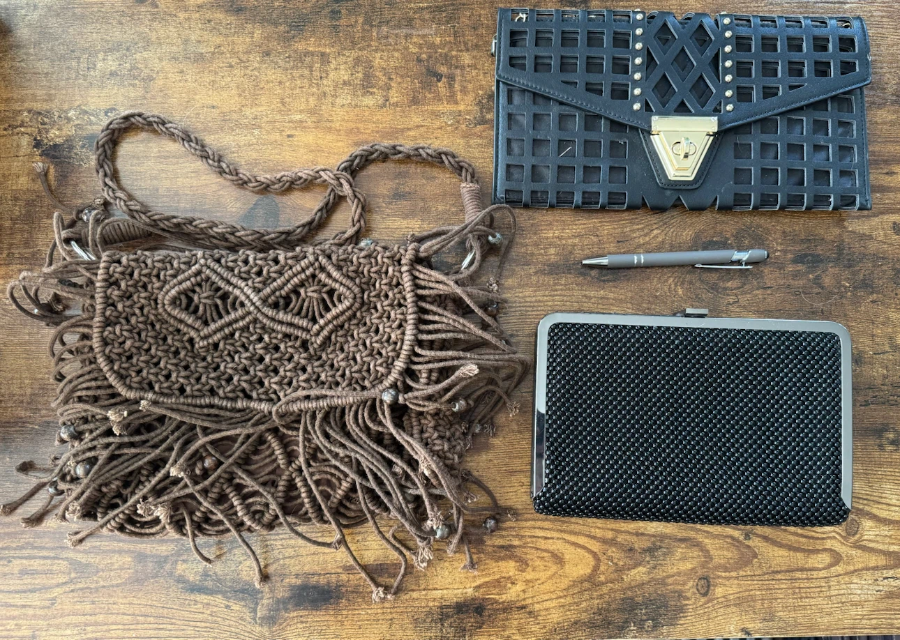 Set of three assorted clutch handbags