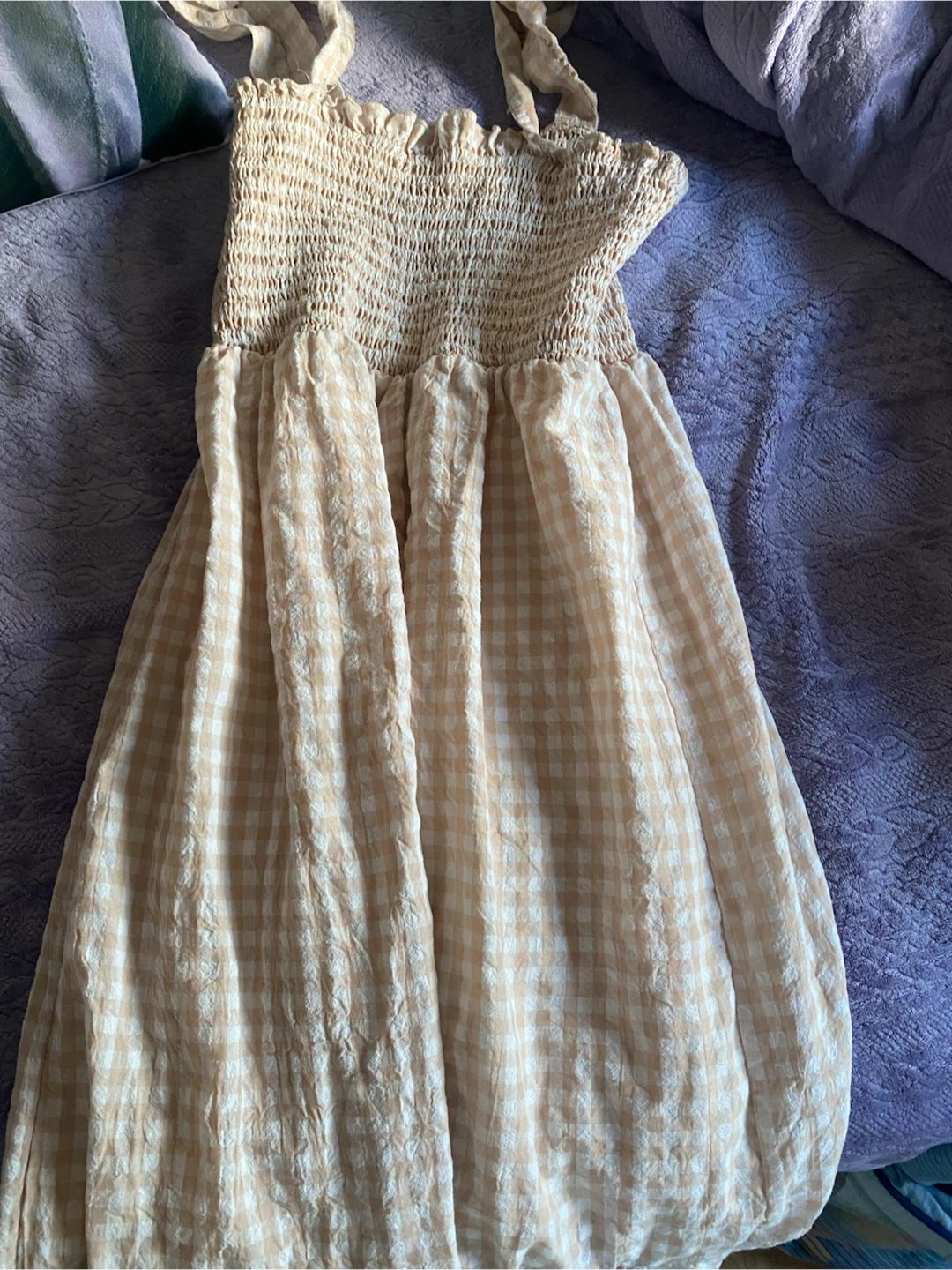 Beige Gingham Dress
