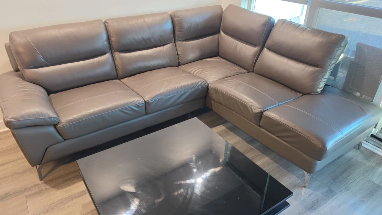 Grey sectional leather sofa and Black Coffee Table - photo 3